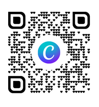 QR code with cyan and purple gradient circle in center