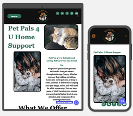 Pet Pals 4 U Home Support website displayed on desktop and mobile devices
